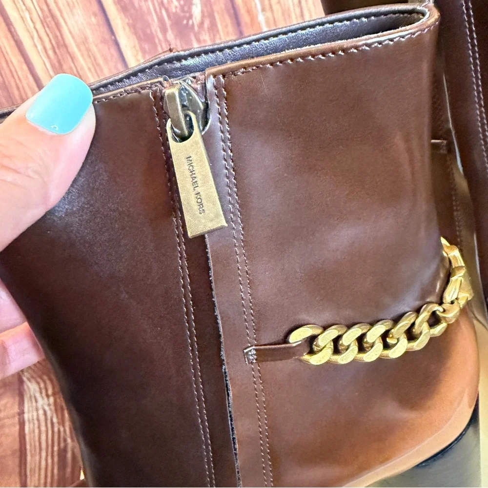 Michael Kors Carlisle Women’s Leather Chain Ankle Boots Platform Chunky Heel 8.5 - Picture 9 of 14